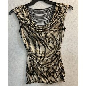 BCX Tank Top Juniors XS Beige Cowl Neck Sleeveless Zebra Print Lined Stretch